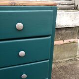 Commode vintage turquoise profond et bois