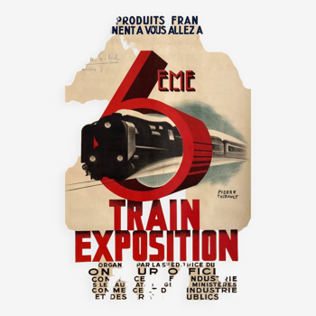 Original PLM 6th train exhibition poster by Pierre Thibault in 1930 - On linen