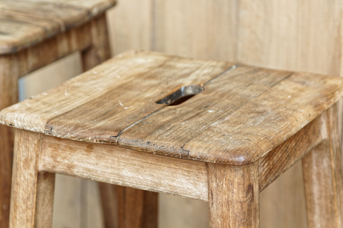 Pair of workshop stools, raw wood