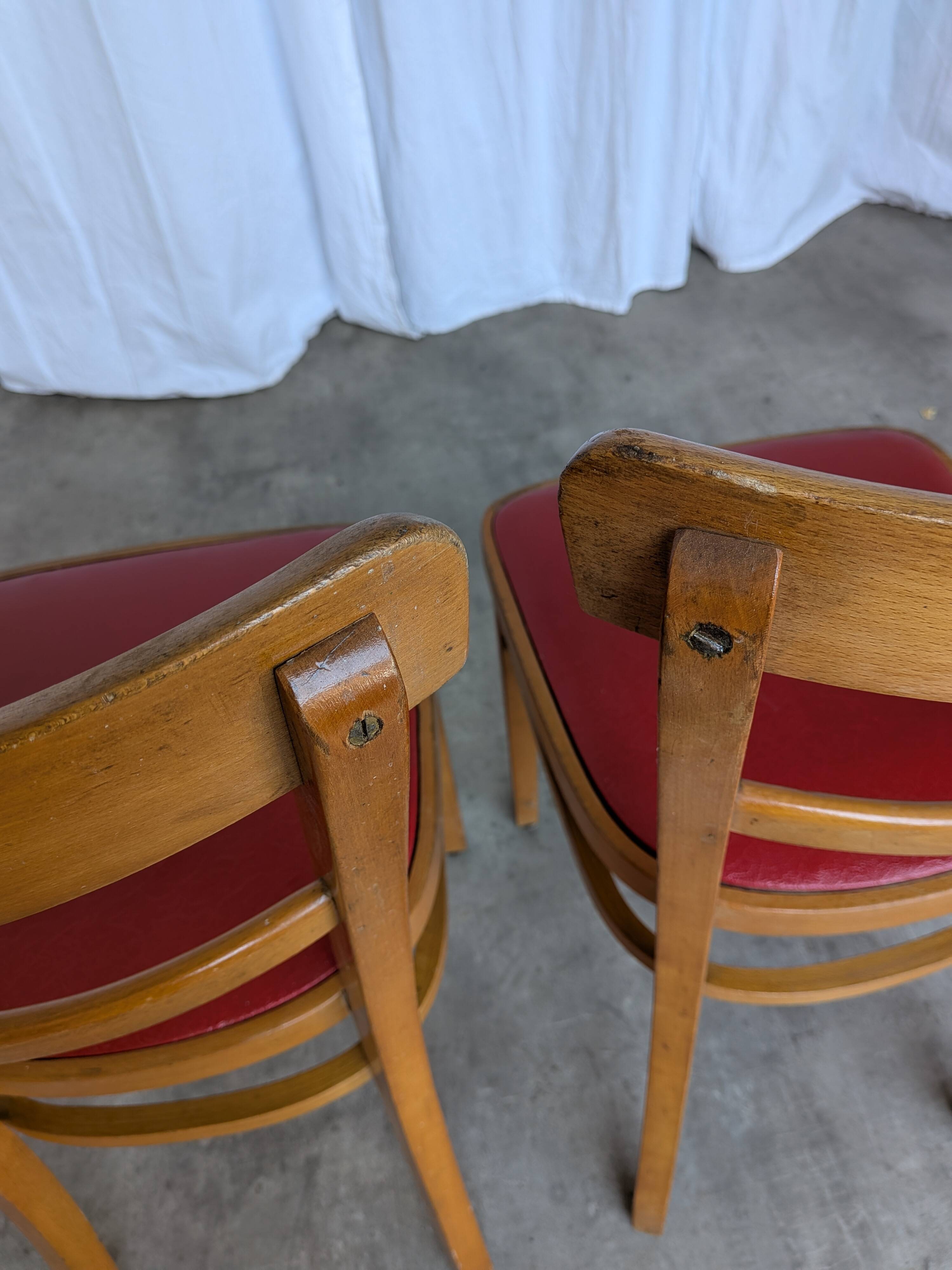 Vintage Wooden Dining Chair: Red Leather Seat, Mid-Century Modern