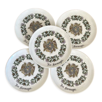 Set of 5 vintage Gien cheese plates