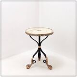 Tripod gueridon in wrought iron with brass decorations and alabaster top - 1950s