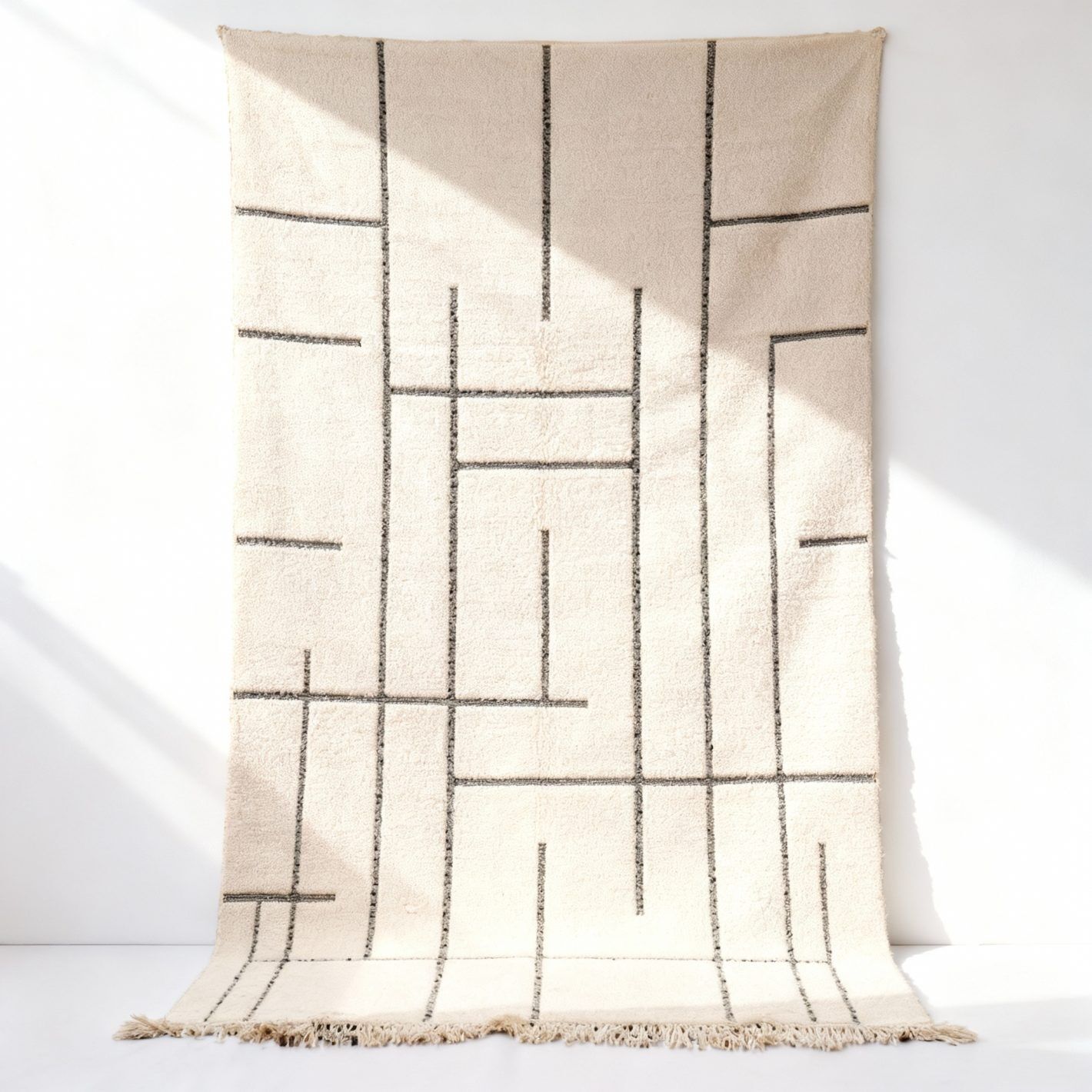 Tapis géométrique marocain blanc fait main – 2x3m laine premium