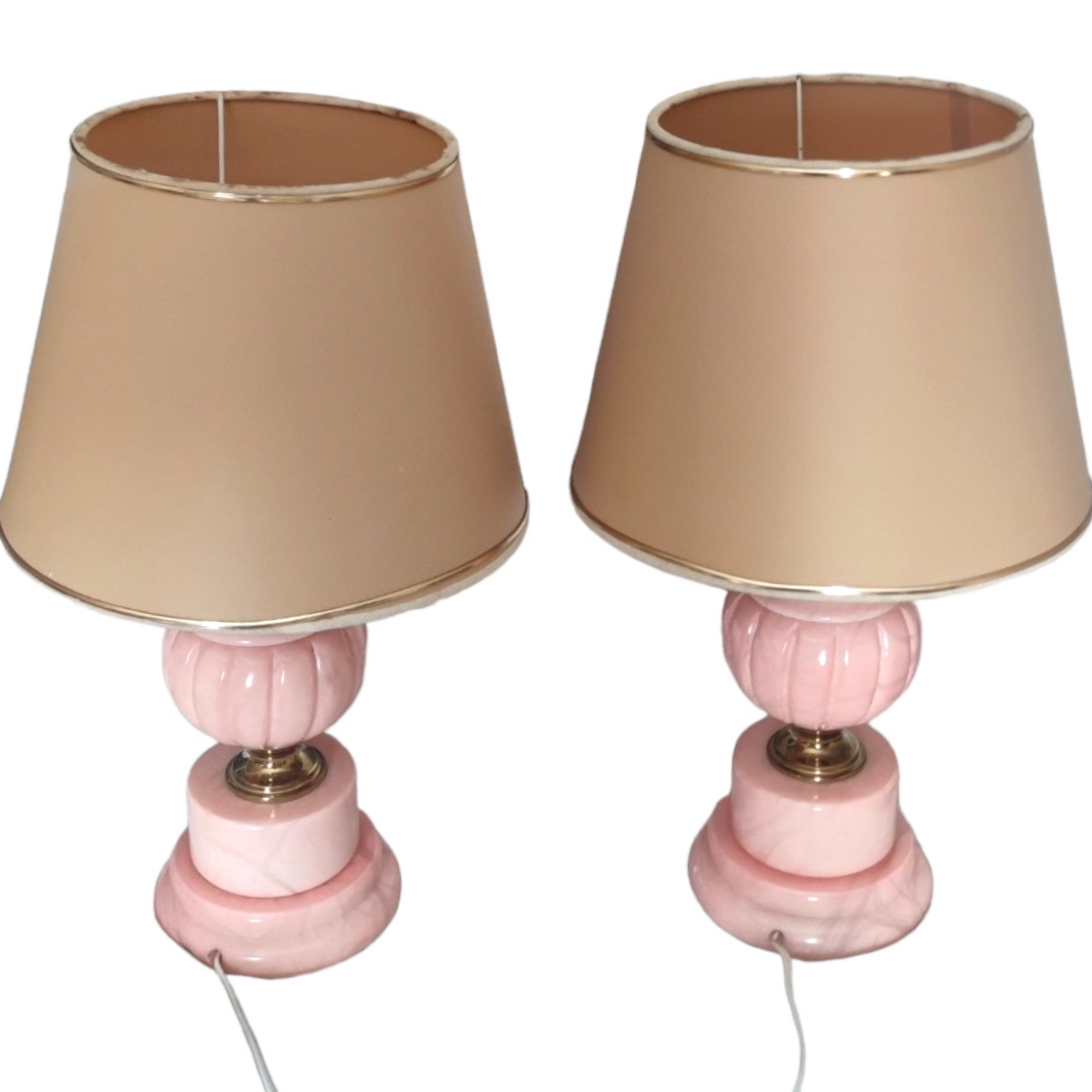 Pair de lampes vintage en marbre rose