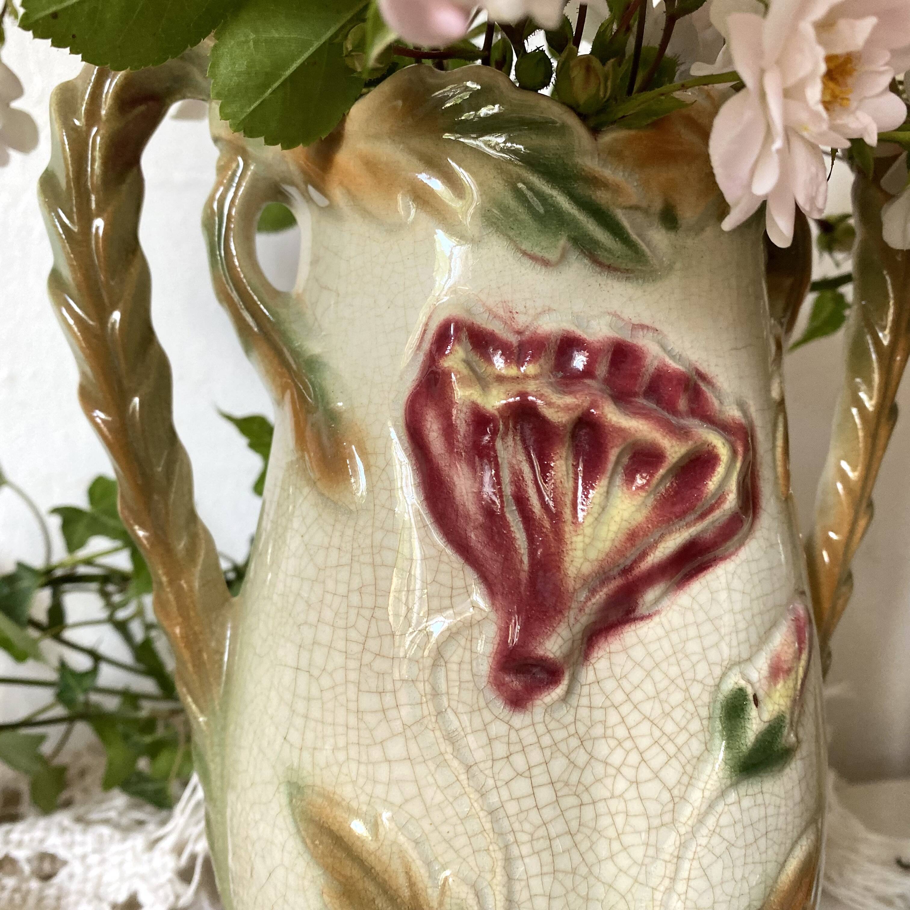 Pair of slipware vases, art nouveau fireplace decoration