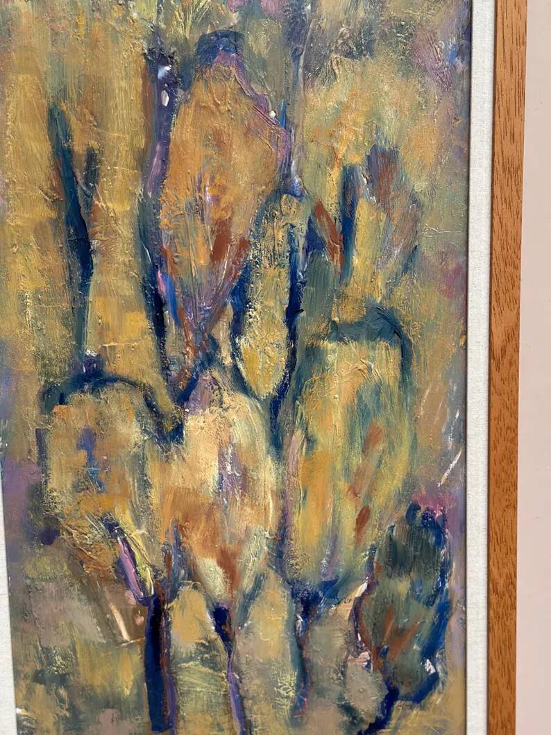 Large Swedish Oil on Panel – "Green Composition" – Signed – Vintage and Recently Framed – 77 × 41 cm (30.3 in × 16.1 in)