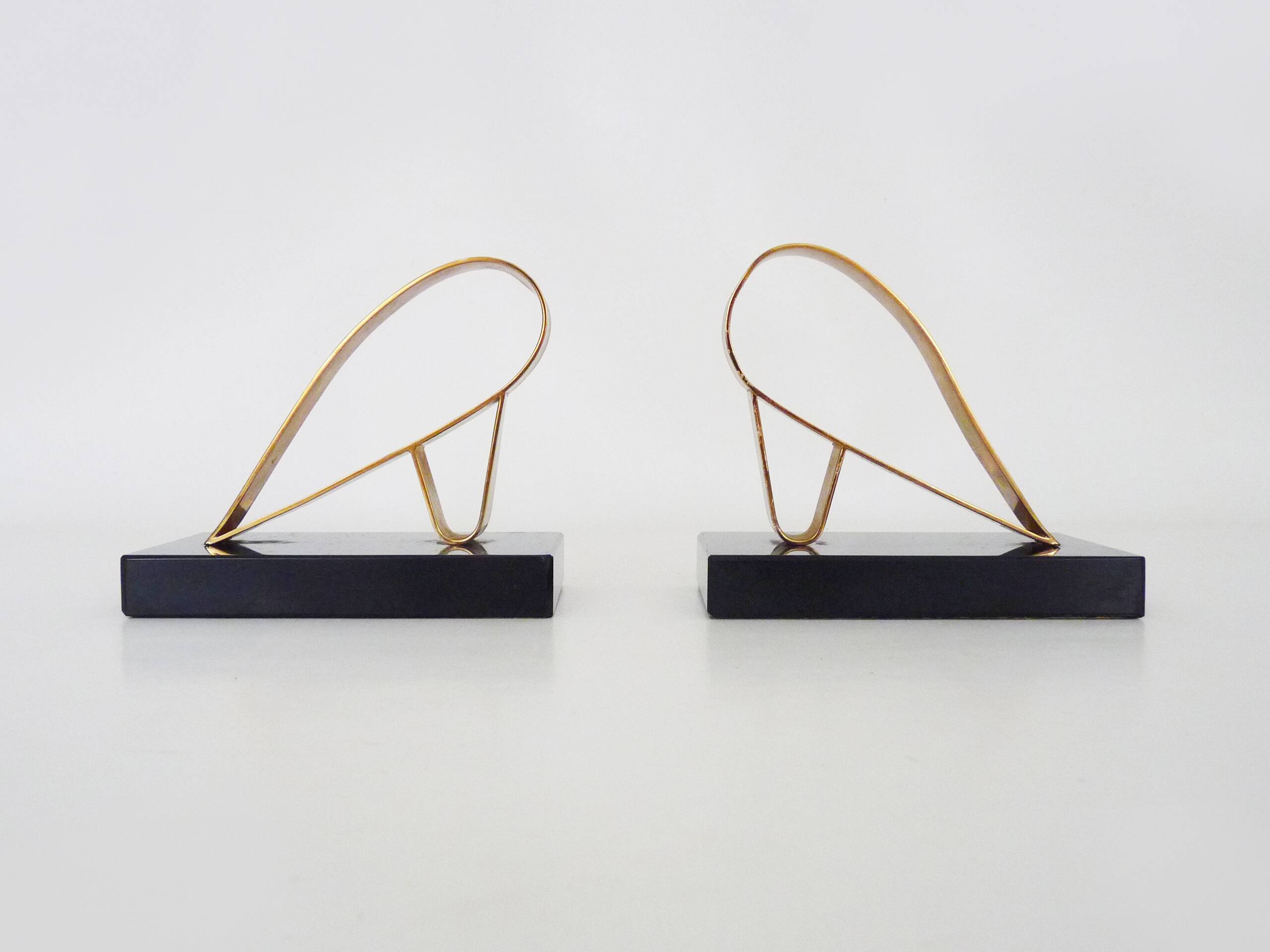 Pair of Modernist Art Deco Gold Starry Bookends on Marble Base