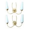 Pair of 1960 wall lamps in gilded brass and glass.