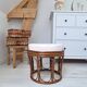 Vintage rattan and French terry fabric pouf
