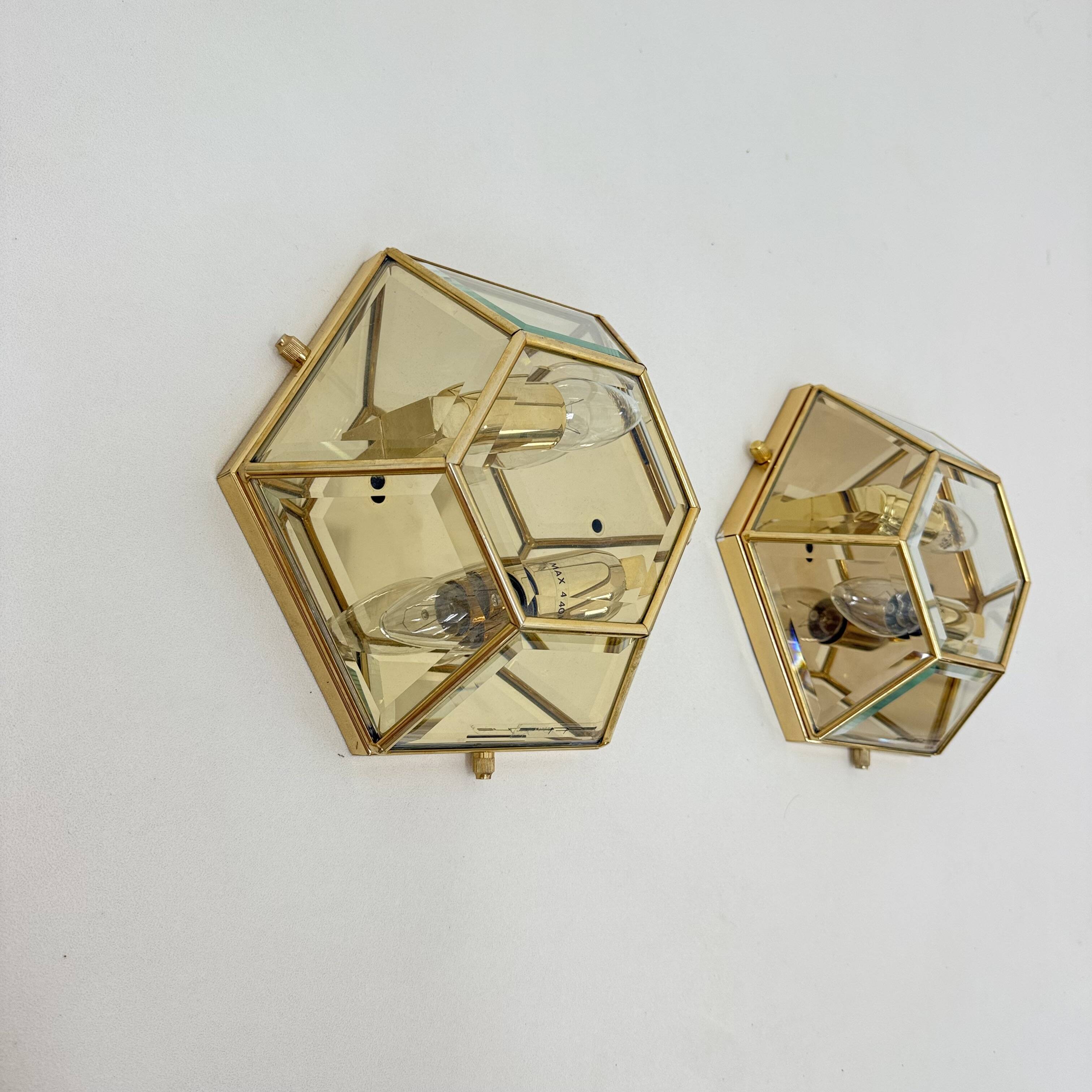Set of 2 hexagonal wall lamps by Sothis, Italy 1980s
