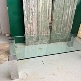 Table basse vintage moderniste en verre et chrome