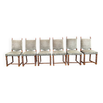 Series of 6 Renaissance style chairs in solid oak