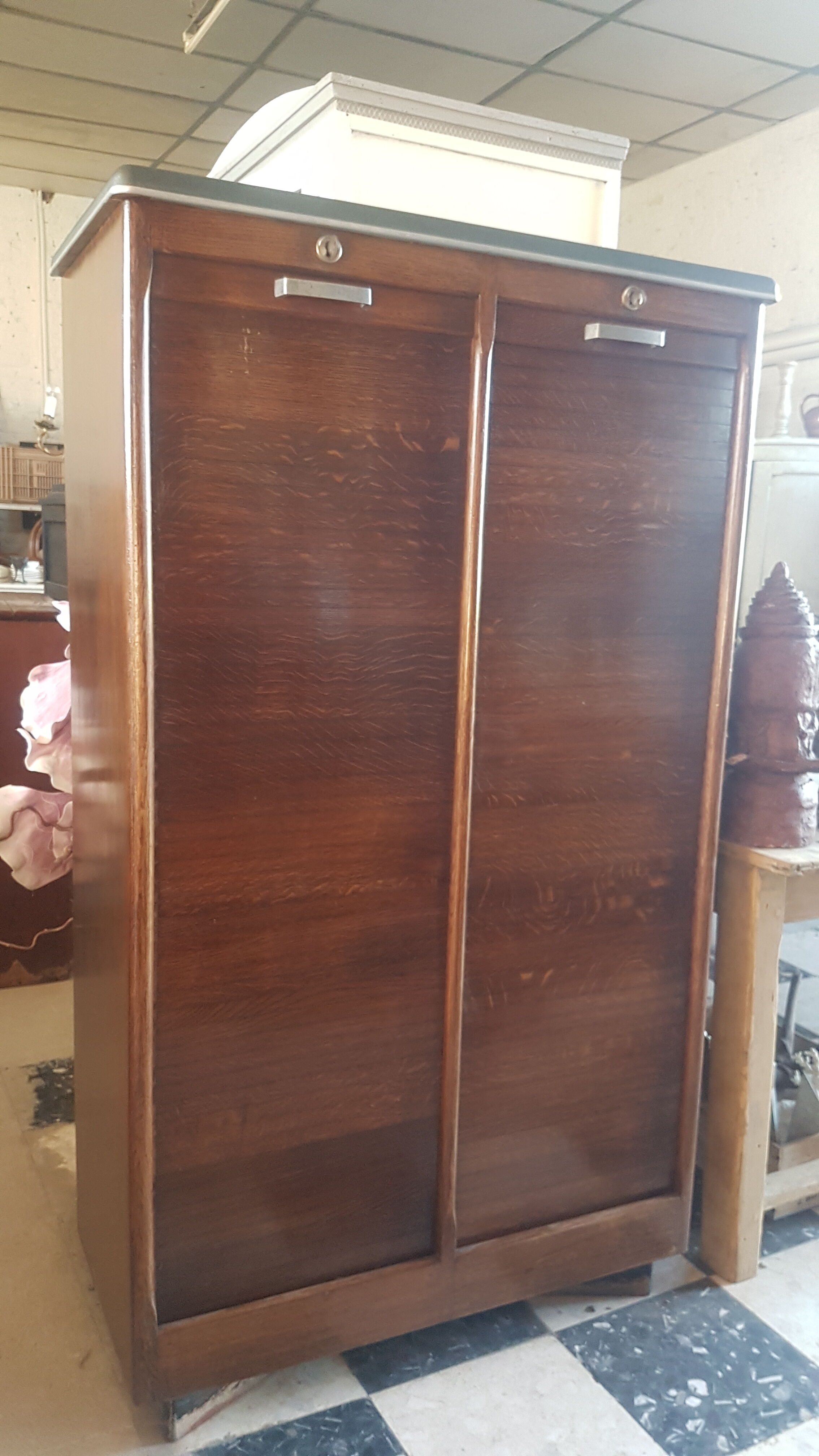 Meuble classeur rideau burwood bois et cuir