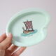 Opaline ashtray, mint color, Viking boat, vintage