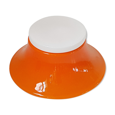 Lampe de table en verre opaline blanc & orange 1970 vintage