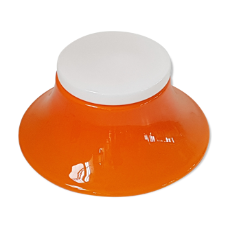 Lampe de table en verre opaline blanc & orange 1970 vintage