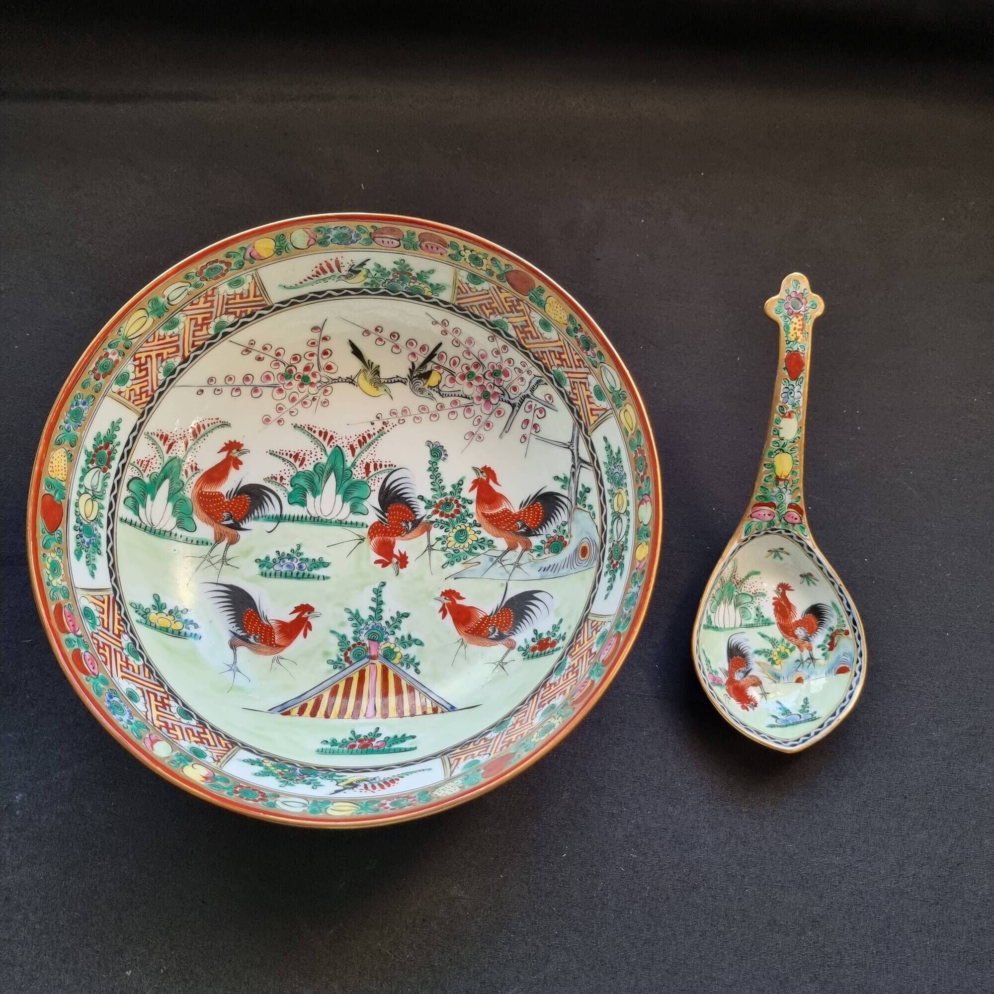 Large soup plate, bowl, salad bowl and ladle in Macao porcelain (19