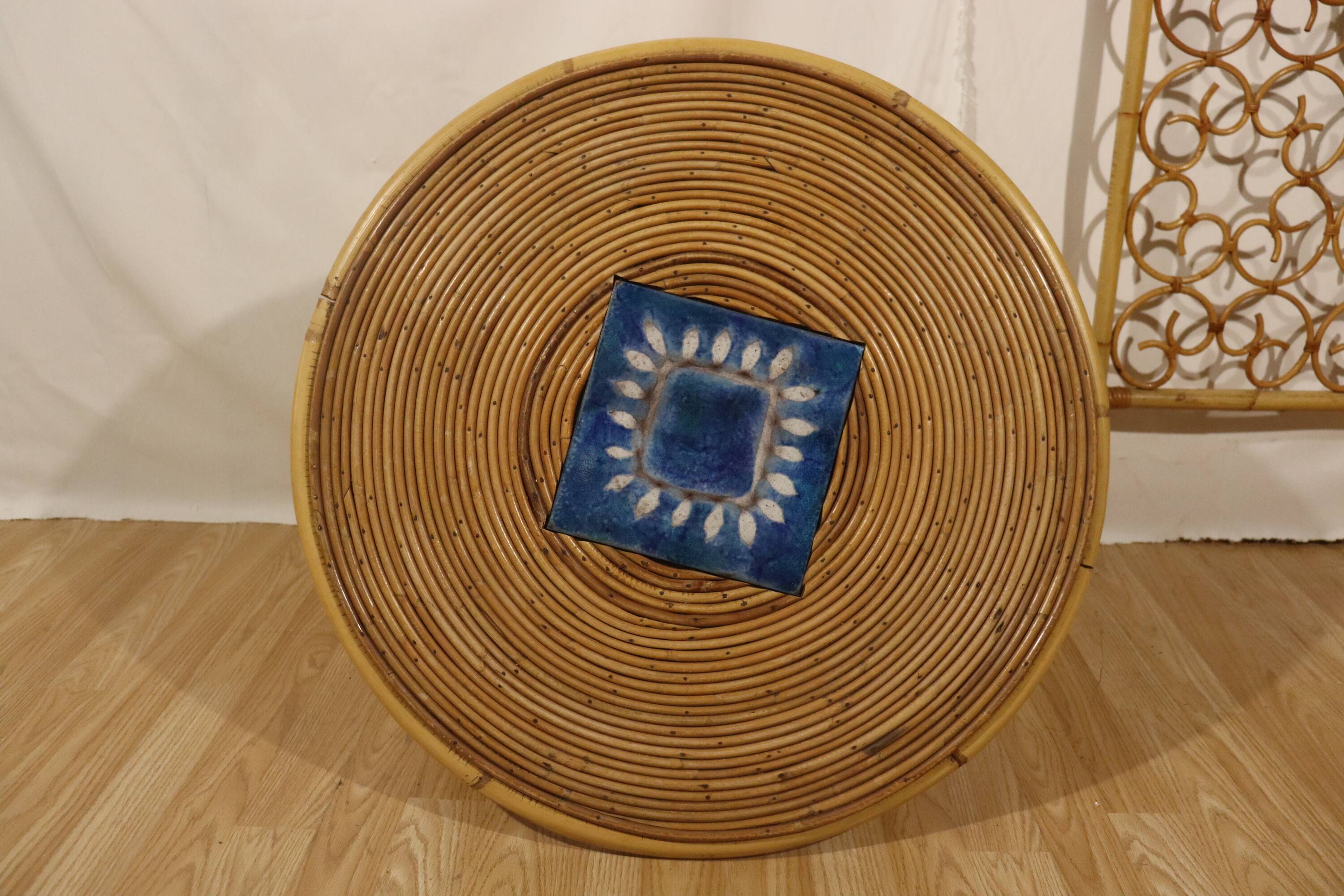 Rattan coffee table attributed Audoux Minnet