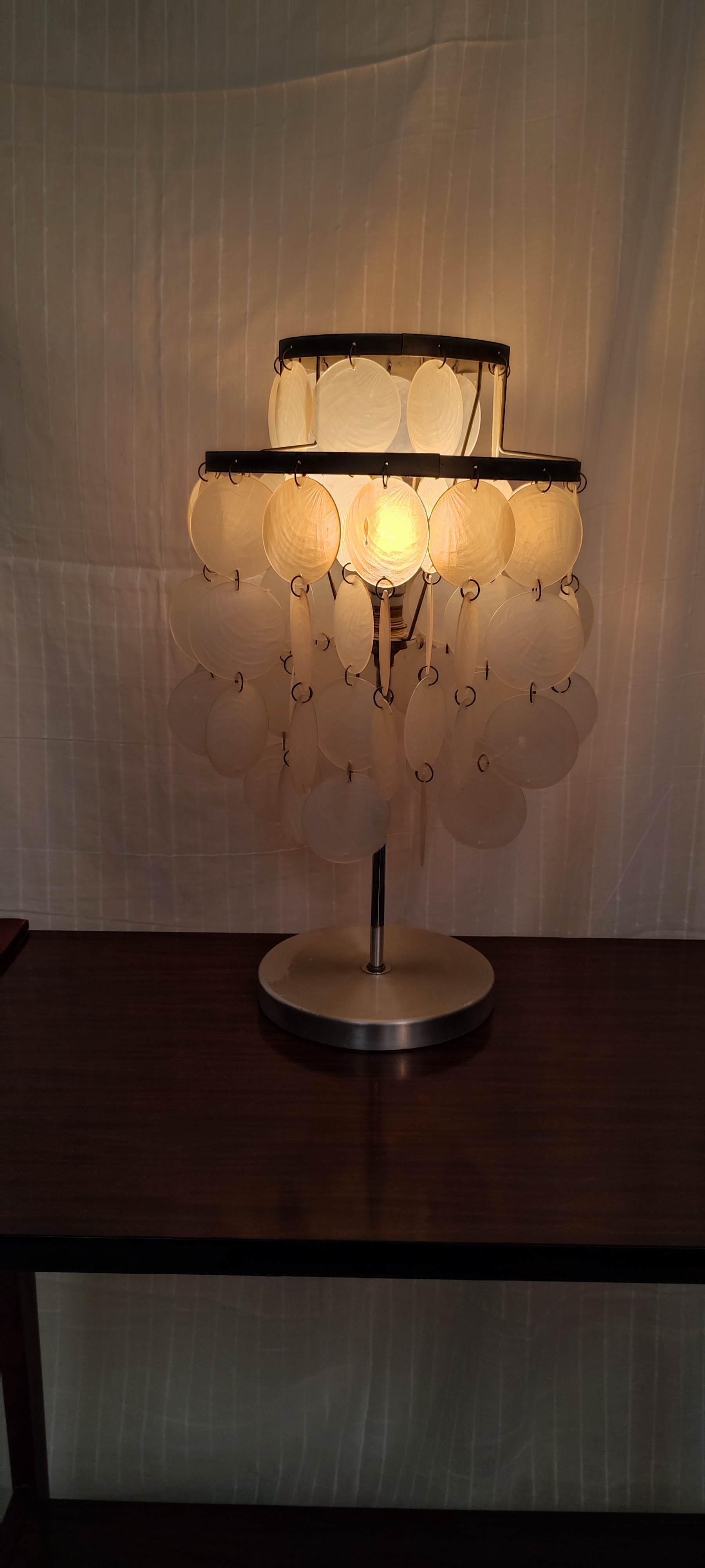 Aluminum table lamp and vintage mother-of-pearl tablets