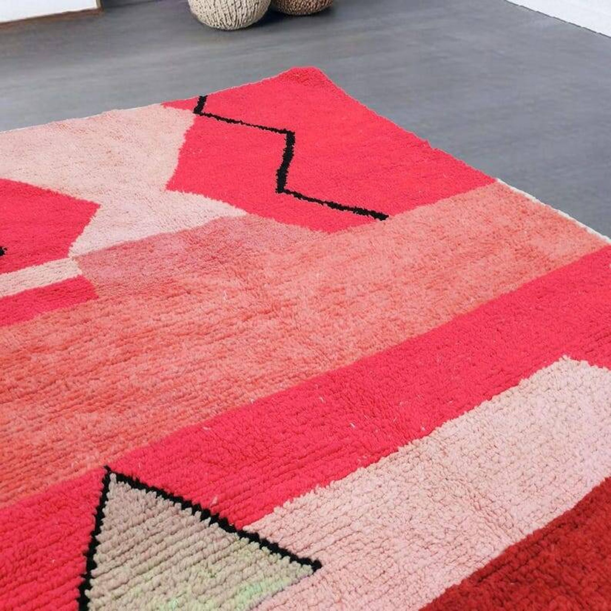 Traditional handmade natural wool beni ourain rug 1.4/2.6 m