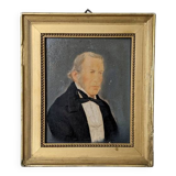 Oil on panel, old portrait, gilded wooden frame, country decoration