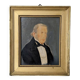 Oil on panel, old portrait, gilded wooden frame, country decoration