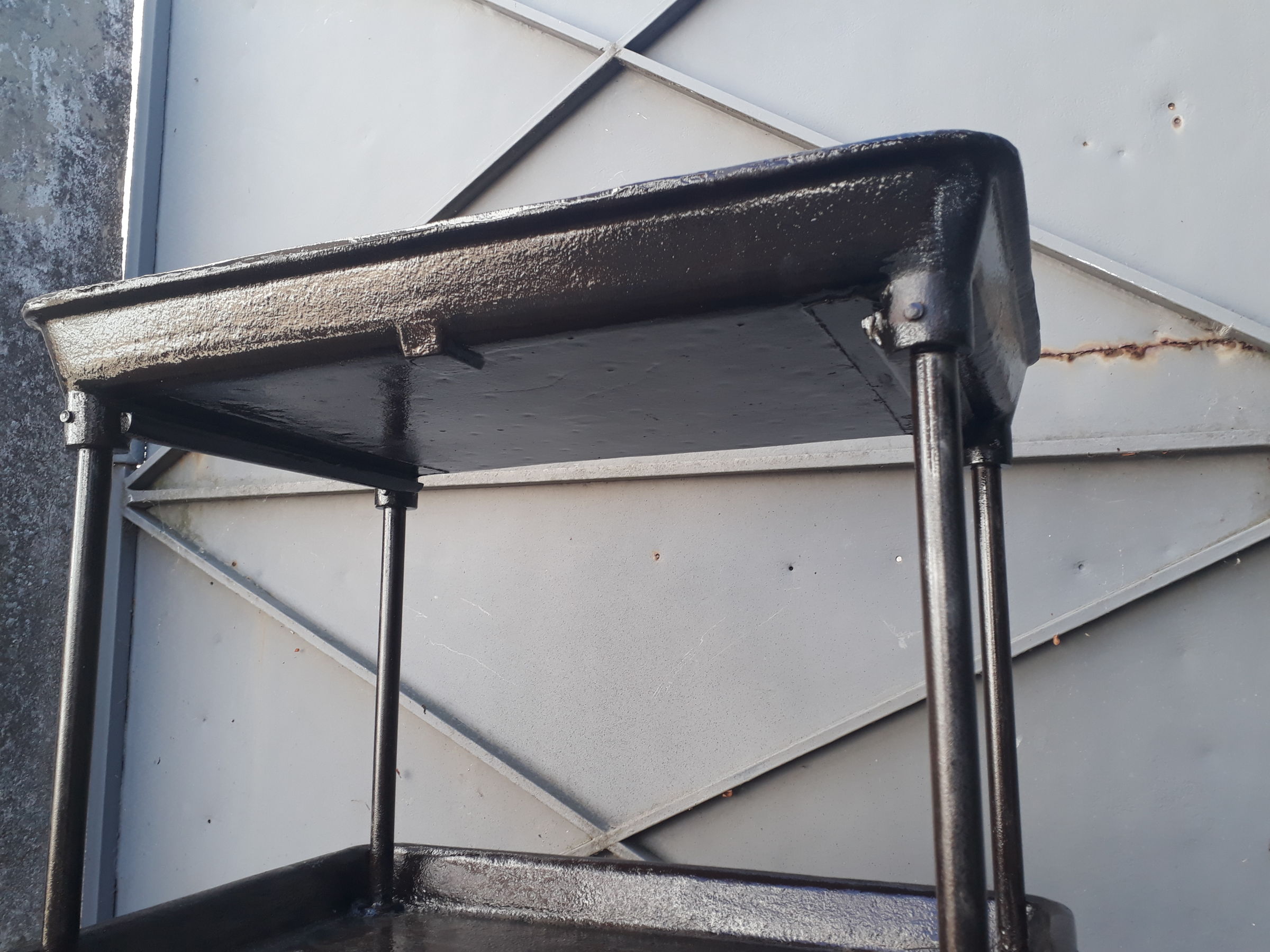 Industrial steel cast iron workshop trolley, 1900