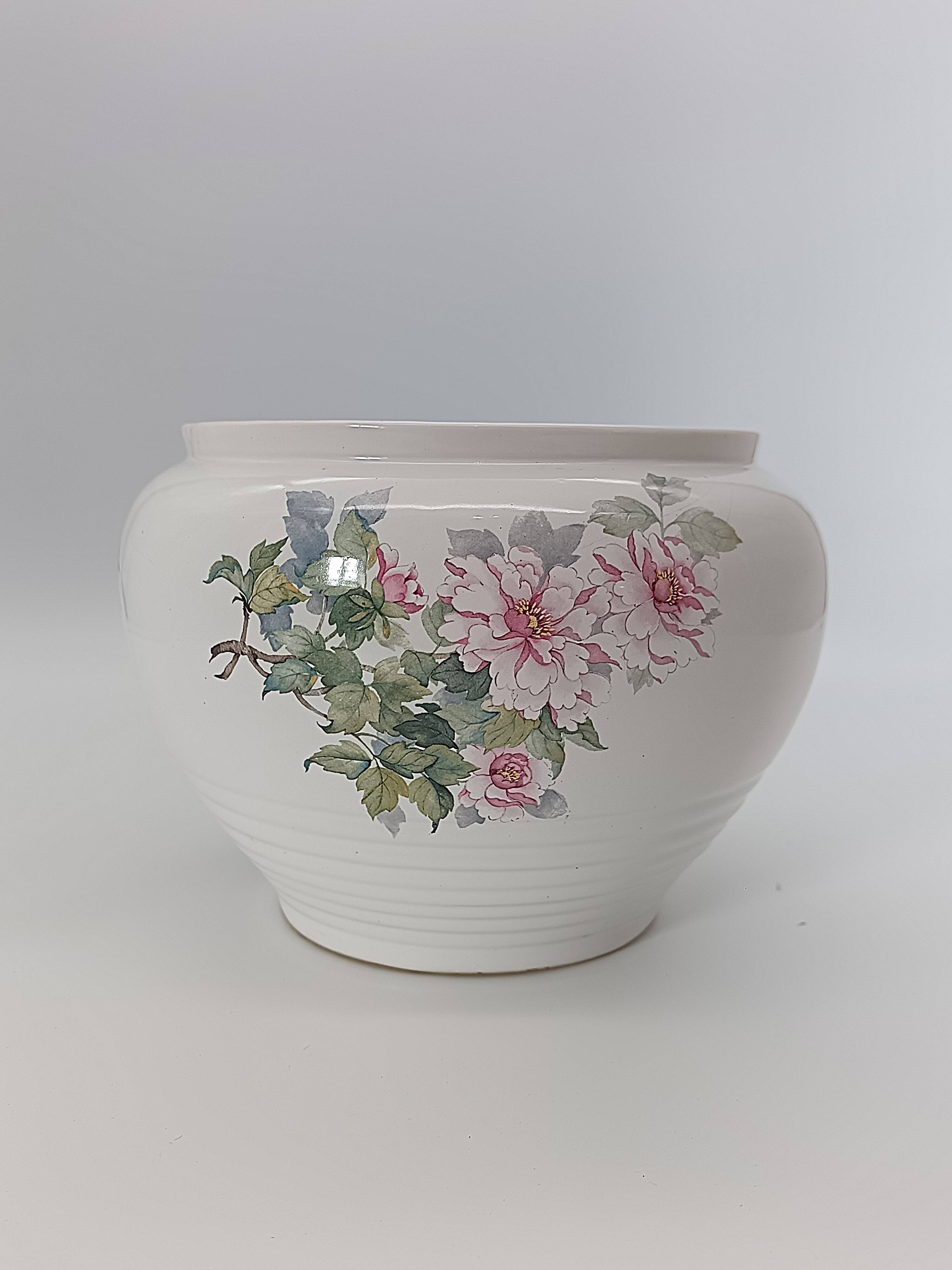 Vintage Ceramic Cache-Pot Bouc-Cérame France – Peony Decor