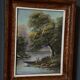 Huile sur panneau paysage de bord de rivière par J. Audry XXe