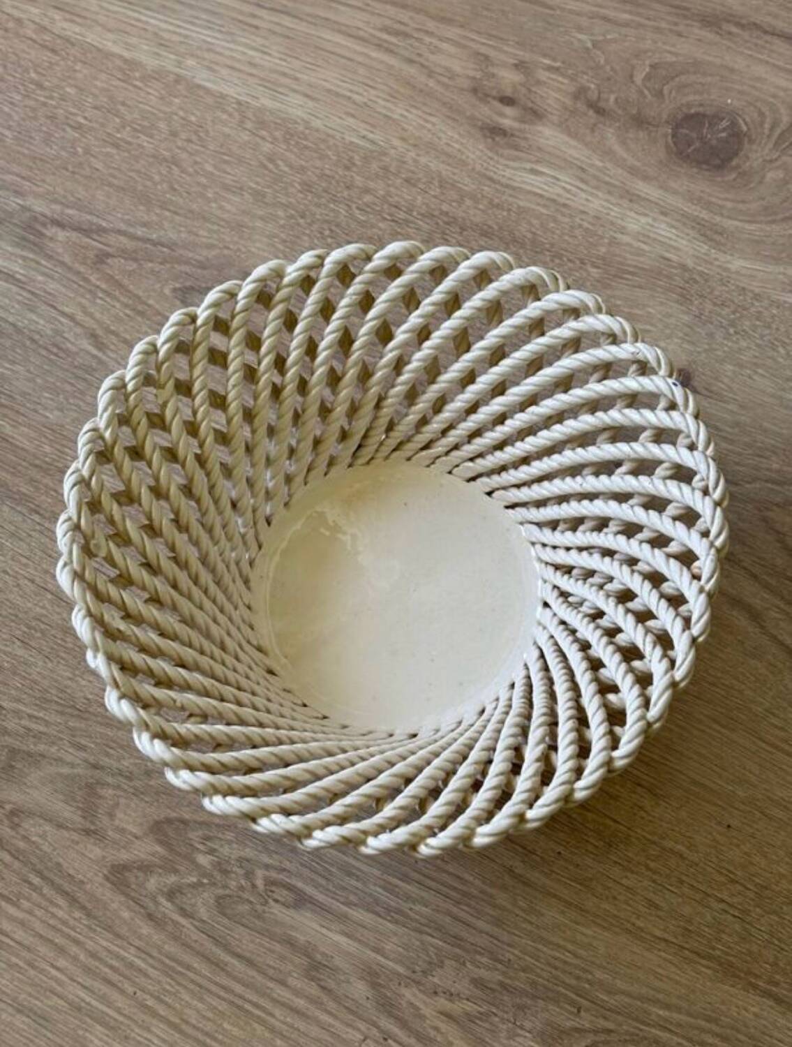 Antique twisted ceramic basket, 1930