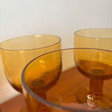 Set of 6 vintage stemmed glasses in smoked bubble glass – Amber glasses ann
