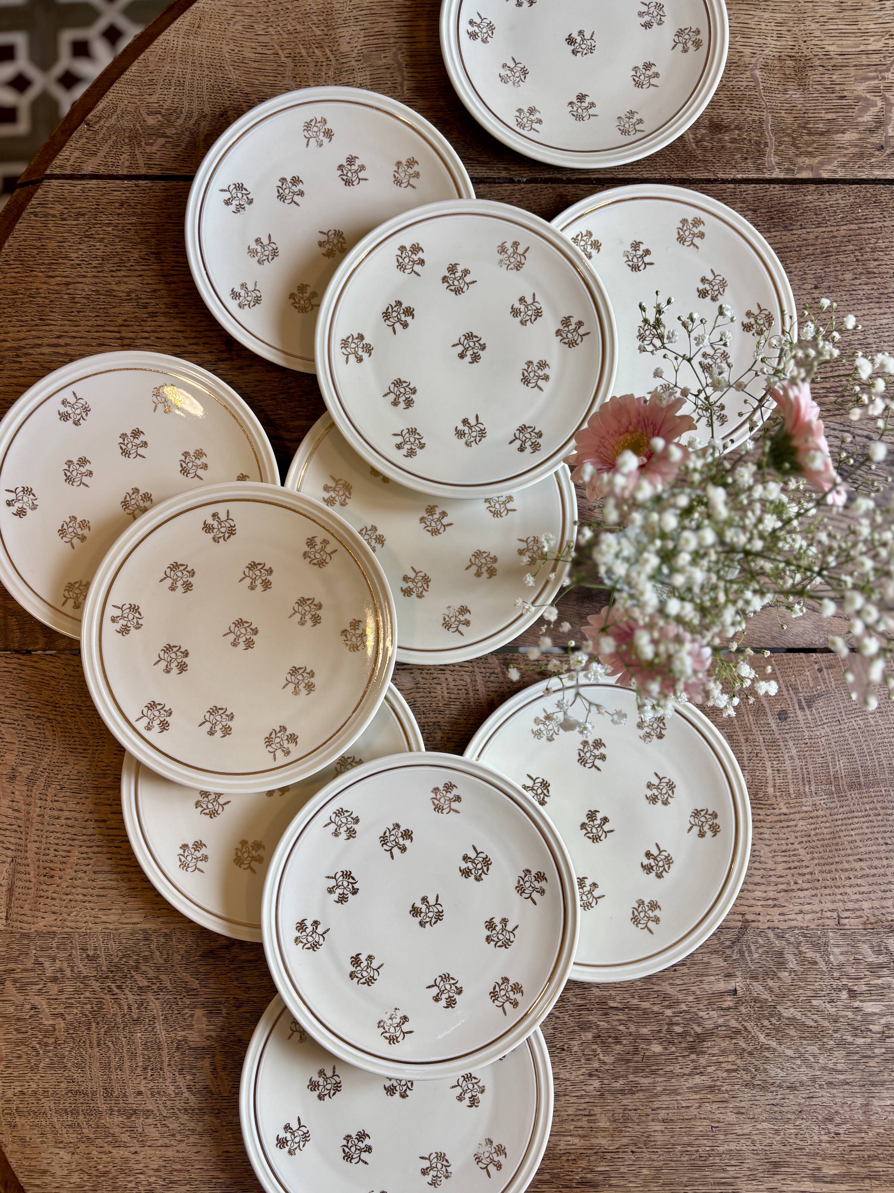 Lot de 11 assiettes à dessert anciennes en porcelaine de Limoges