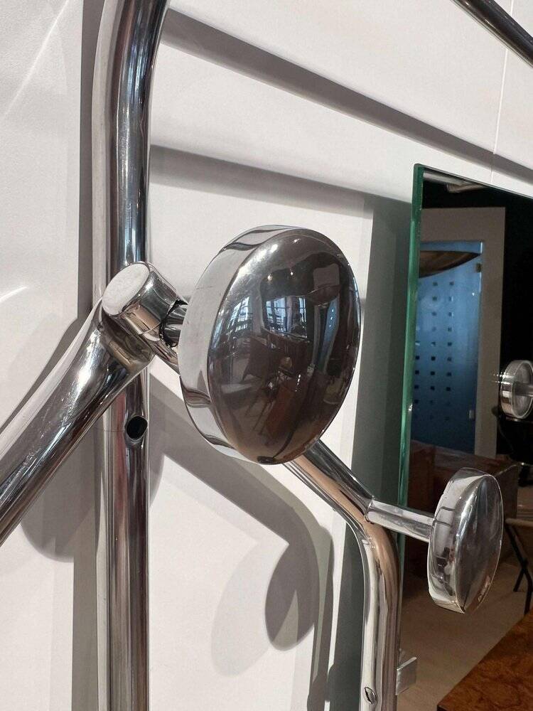 Art Deco Coat Rack & Mirror in Tubular Aluminum, France, 1930