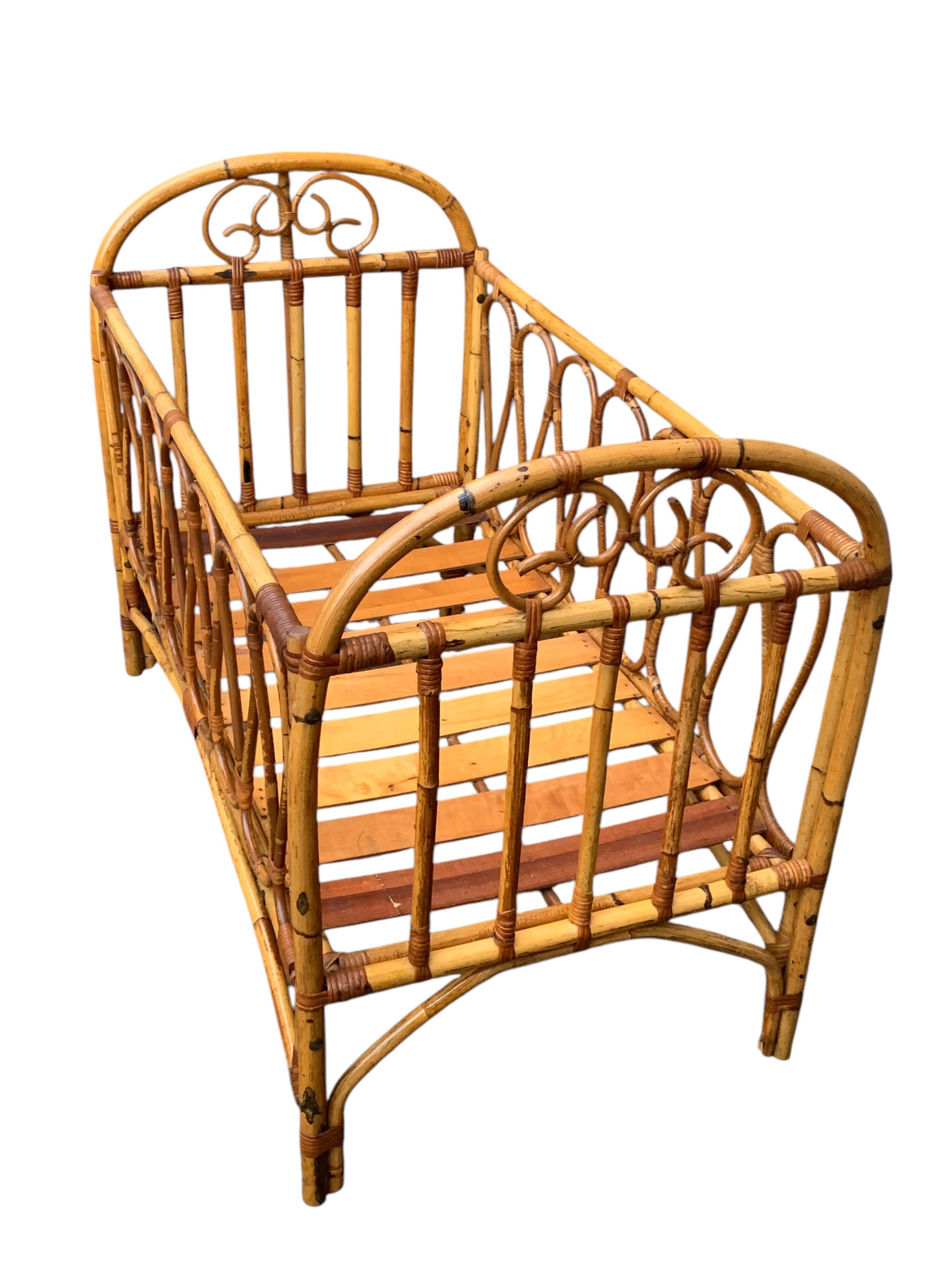 Vintage rattan baby bed 1960