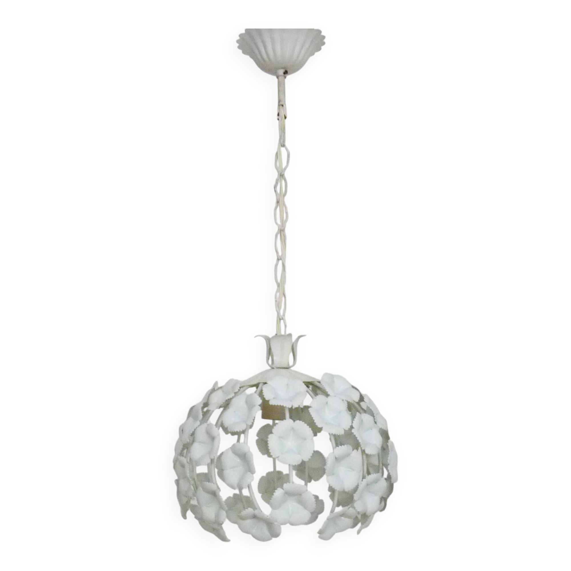 White metal floral pendant light. 1970s