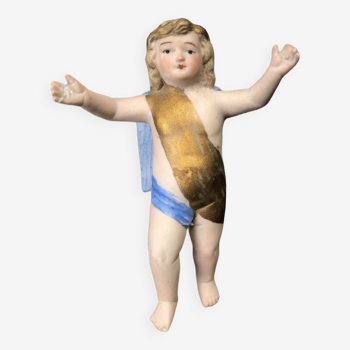 Petit ange en biscuit polychrome 1900