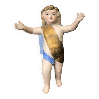 Petit ange en biscuit polychrome 1900