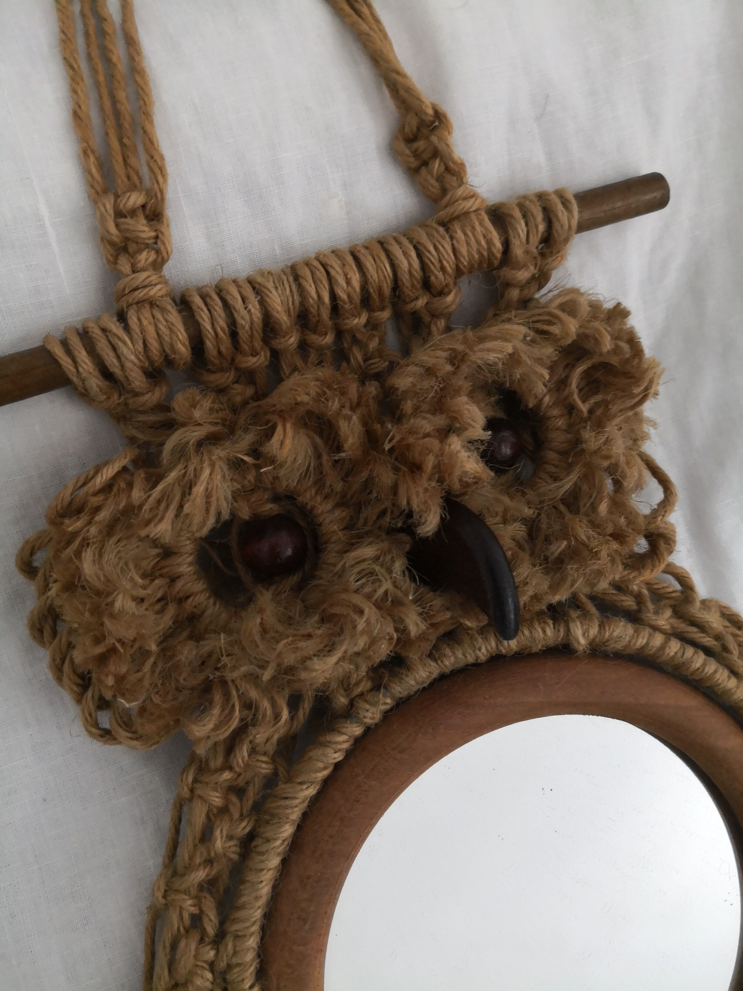 Owl macramé mirror of the 70s