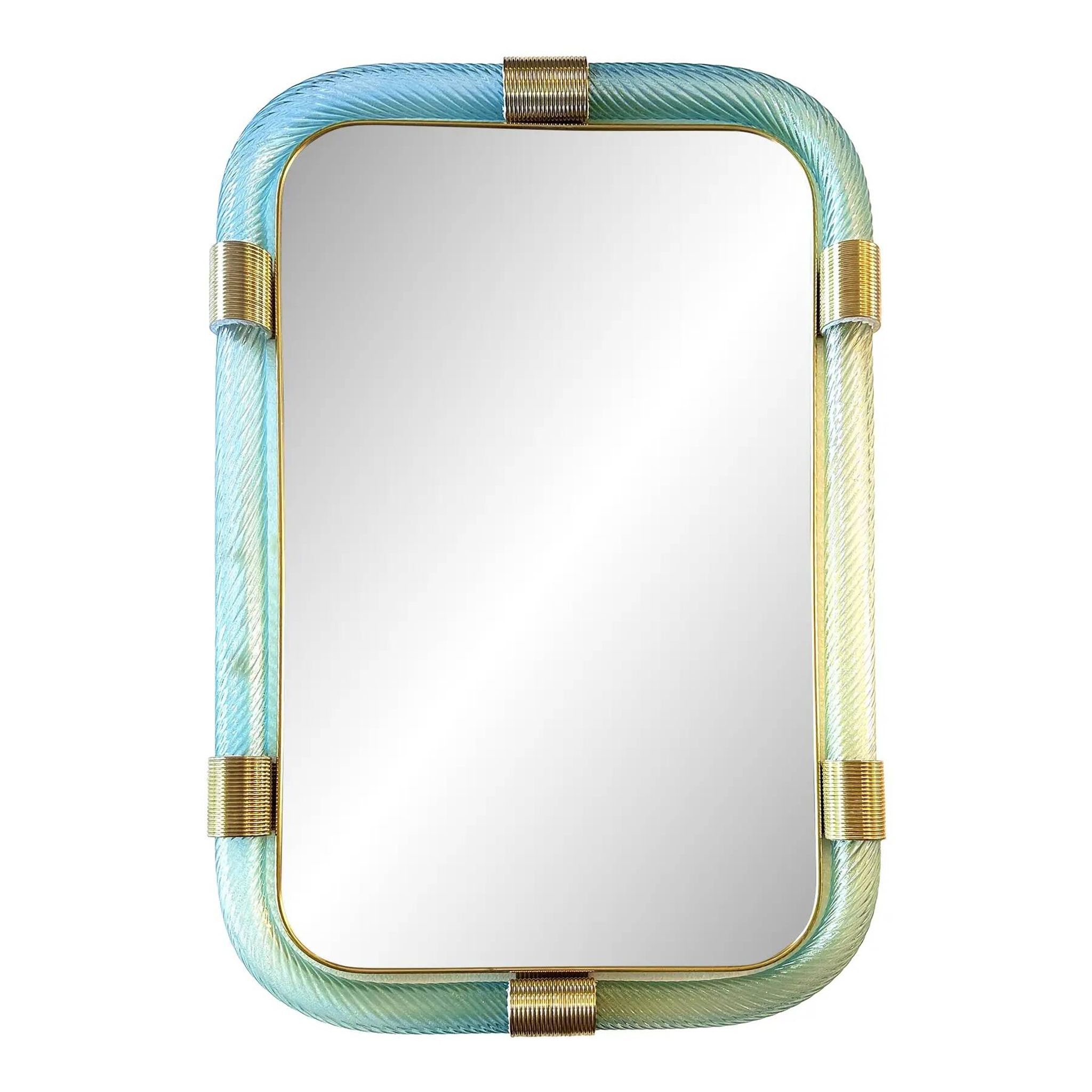 Luxury Azzure "Torchon- Torciglione" Murano Glass Wall Mirror