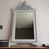 Mirror late 19th decorated fronton white and grey 135x82cm