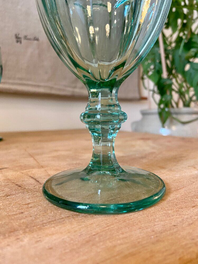 9 green molded glass glasses