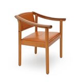 Wood and leather chairs, 1970s, set of 4