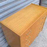 Compass foot chest of drawers in blond oak 1960