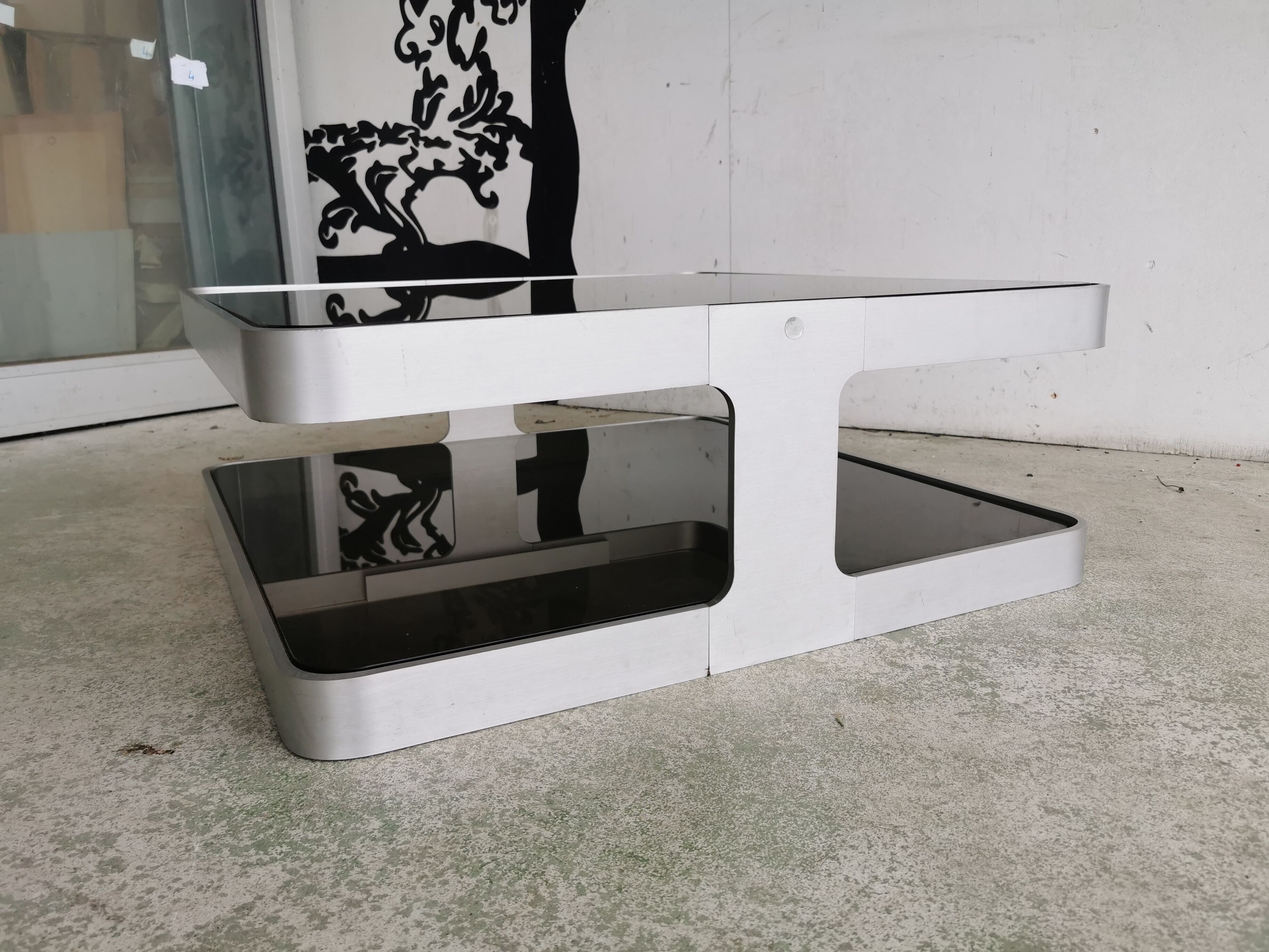 Vintage coffee table design 1970's brushed aluminum