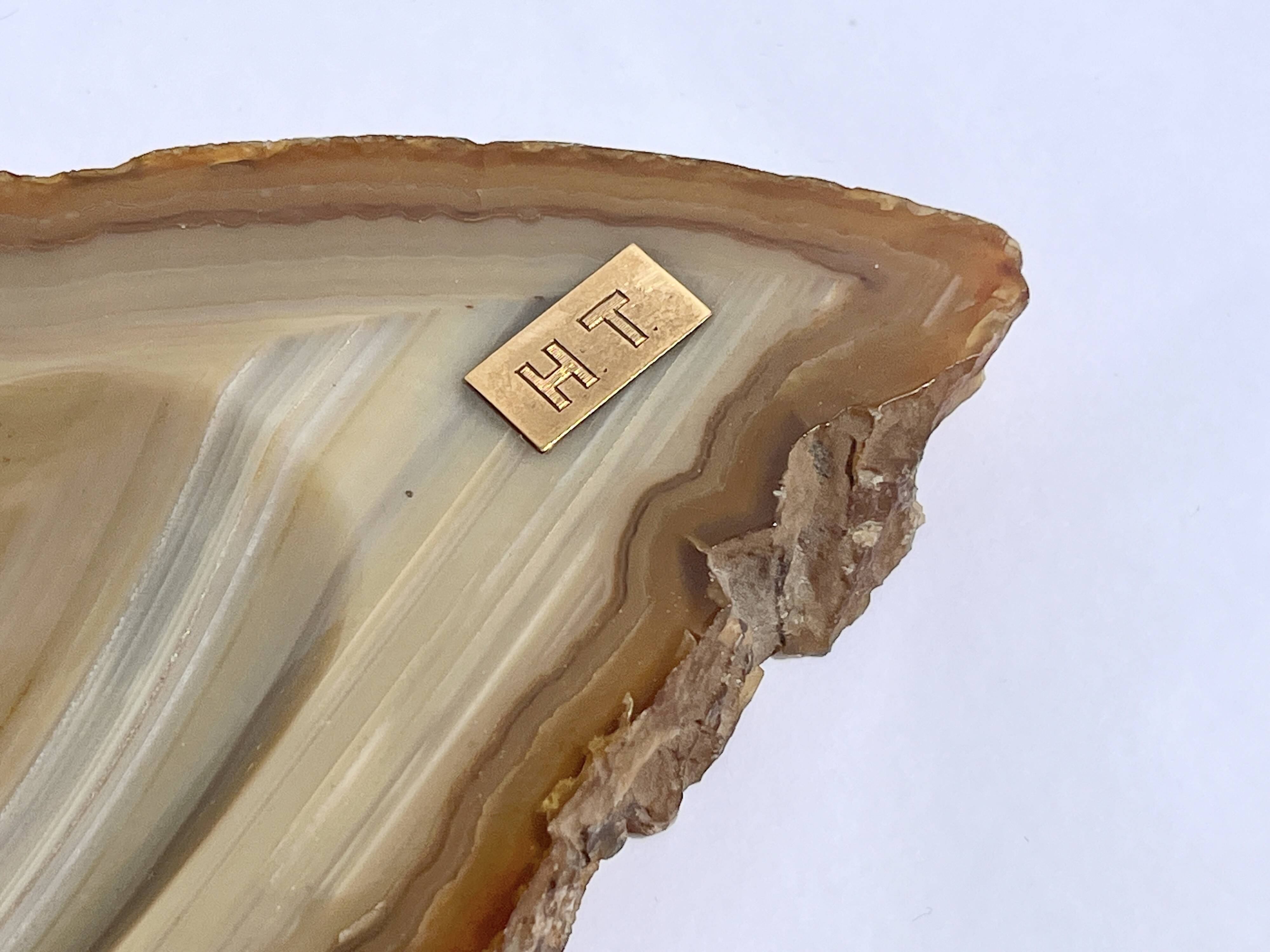 cendrier en agate - Vide-poche en tranche d'agate beige vintage  1960