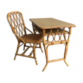 Vintage rattan desk and chair, 1960s