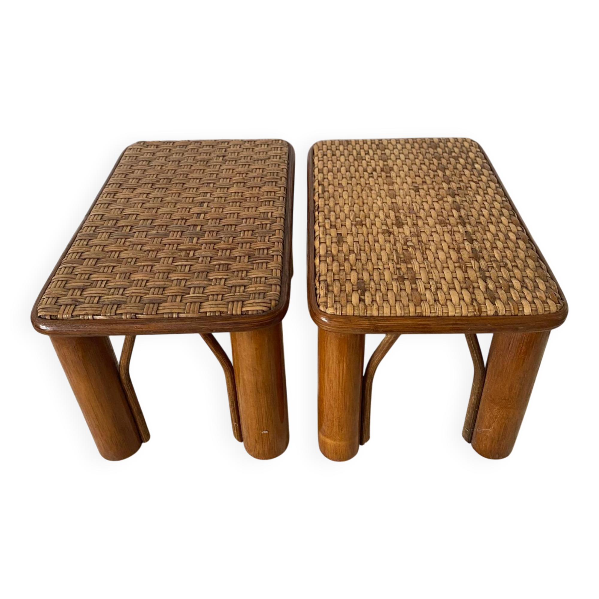 Vintage rattan low stools