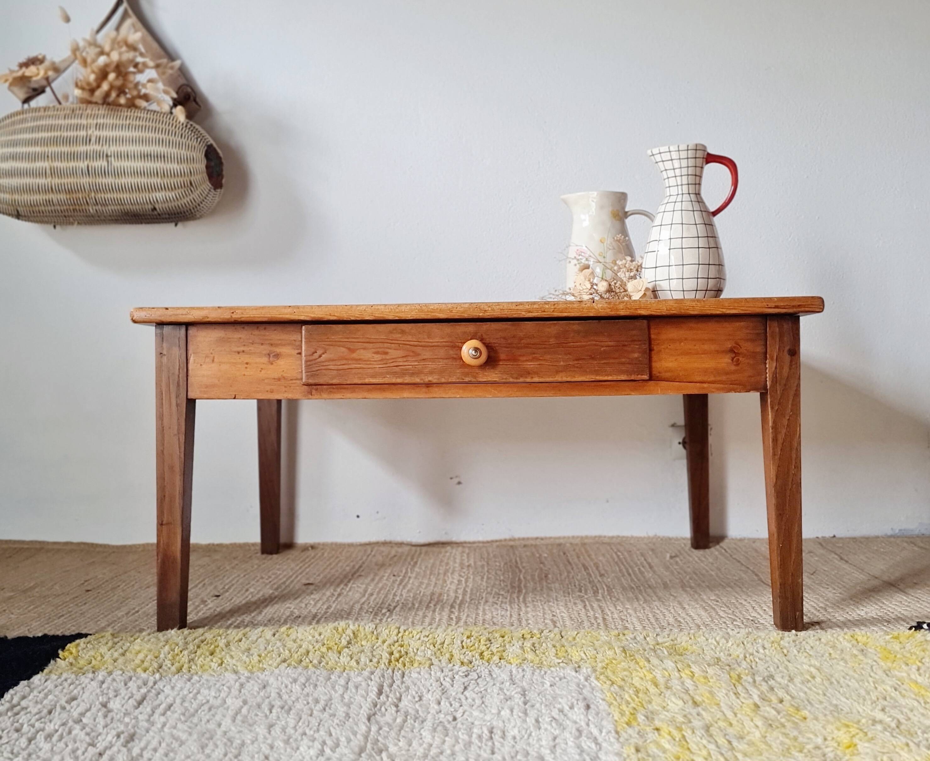 Low farmhouse table with drawer - L100