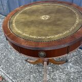 Mahogany and English leather tripod side table