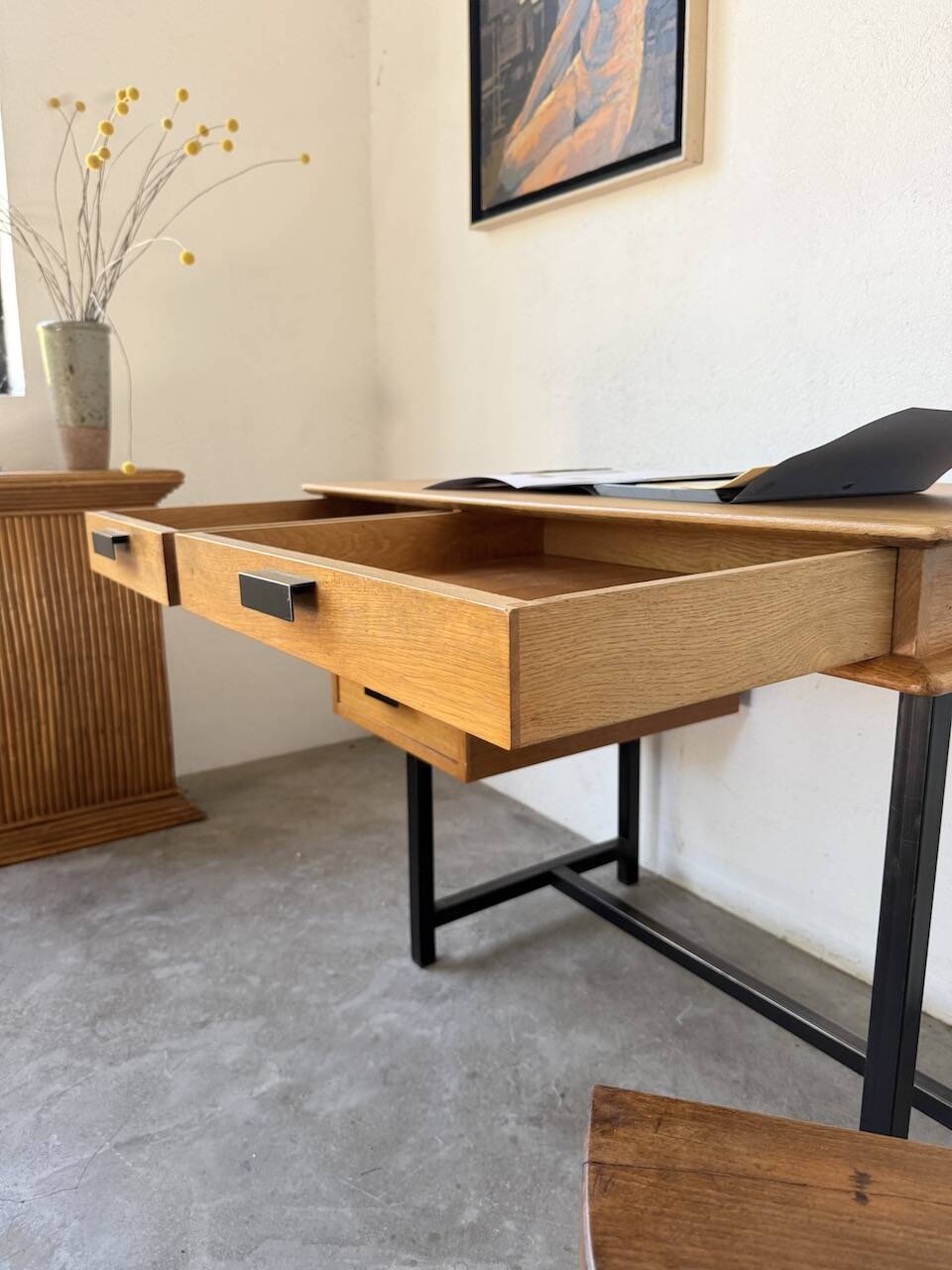 Modernist 50s oak metal desk